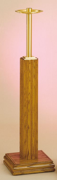Wood Fixed Floor Candlestick Bronze Satin Finish a Oak Base