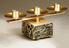 Altar Candelabra Bronze sculpted statuary base 3 Lite