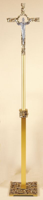 Processional Crucifix 88" Satin Bronze Cast Textured Accents