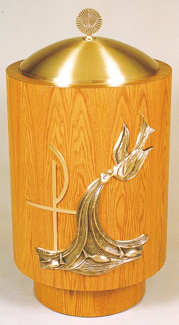 Round Baptismal Font Oak with Bronze Cover