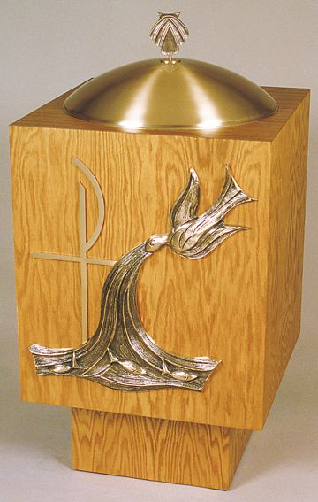 Oak Baptismal Font with Bronze Cover