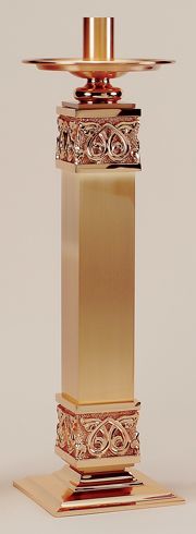Altar Candlestick 22" Ht High Relief Cast Bronze Satin Polished