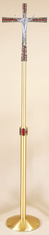 Processional Crucifix 86-1/2"H Hand Enameled Color Accents Bronze