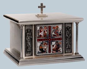 Enamel Front Tabernacle Brass Silver Plated 17 ½ Wide x