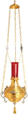 Hanging Sanctuary Lamp 24K Gold Plated Oxidized Silver Accents