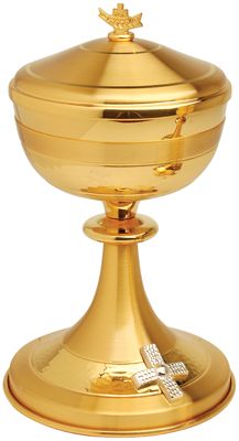 Ciborium 24K Gold Plated Silver Cross 5-inch Host Capacity 200
