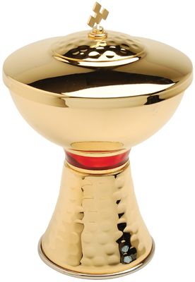 Ciborium 24K Gold Plated Red Node 6-inch Host Capacity 160