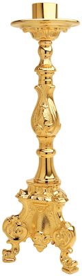 Ornate Altar Candlestick 24K Gold Plated 15-1/4 5-3/8 Base