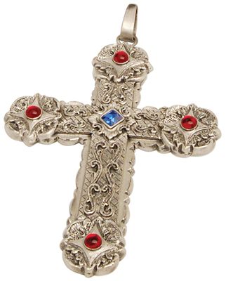 Pectoral Cross 3-3/8 x 4-1/2 four red stones