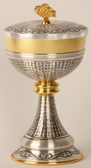 Ciborium 24K Gold Plated Oxidized Silve 8-inch Host Capacity 250
