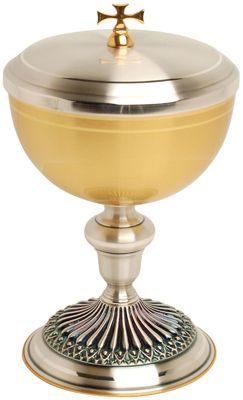 Ciborium 24K Gold Plated Oxidized Silver 4-inch Host Capacity 300