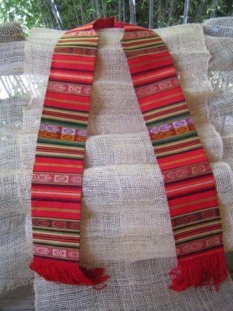 Natural Clergy Stole Ecuador traditional fabrics 6-½ wide 59
