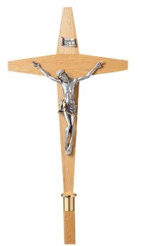 Processional Cross K130 Crucifix Combintion Oak Satin Brass