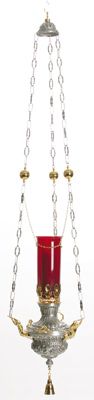 Hanging Sanctuary Lamp Antique Silver Finish 24K Gold Plate