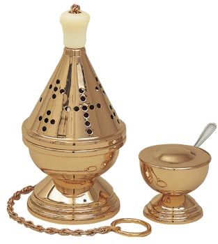 Censer and Boat Satin Polished Bronze 24k Gold Finish