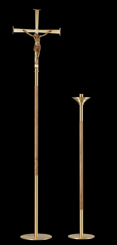 Processional Cross With Pair Of Processional Candlee