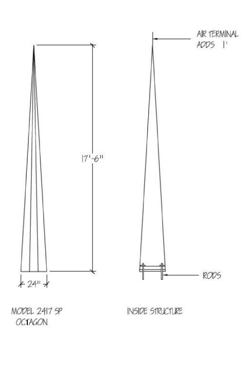 Fiberglass Spire 17 ft Durable White Gel Coat Finish (Colors Available)