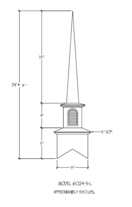 Fiberglass Steeple   Height 24 ft Durable White Gel Coat Finish (Colors Available)