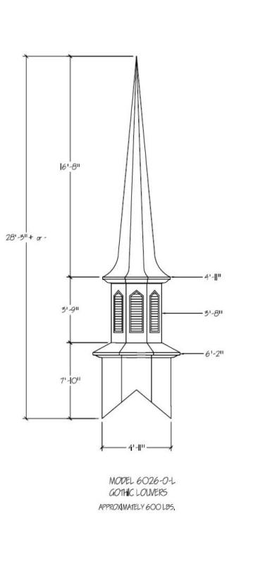 Fiberglass Steeple   Height 28 ft Durable White Gel Coat Finish (Colors Available)