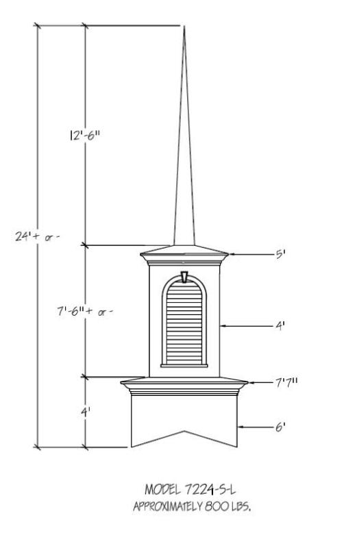 Fiberglass Steeple   Height 24 ft Durable White Gel Coat Finish (Colors Available)