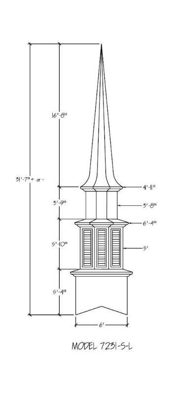 Fiberglass Steeple   Height 31 ft Durable White Gel Coat Finish (Colors Available)