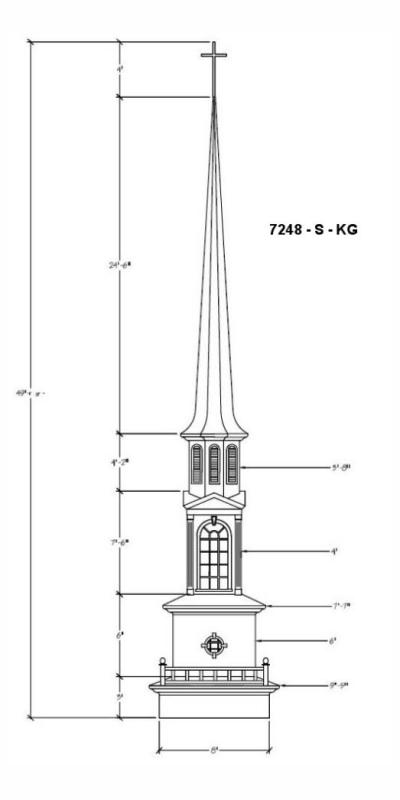 Fiberglass Steeple   Height 48 ft Durable White Gel Coat Finish (Colors Available)