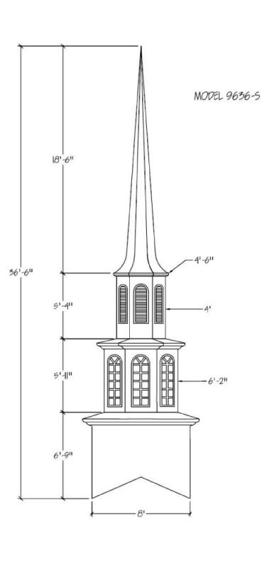 Fiberglass Steeple   Height 36 ft Durable White Gel Coat Finish (Colors Available)