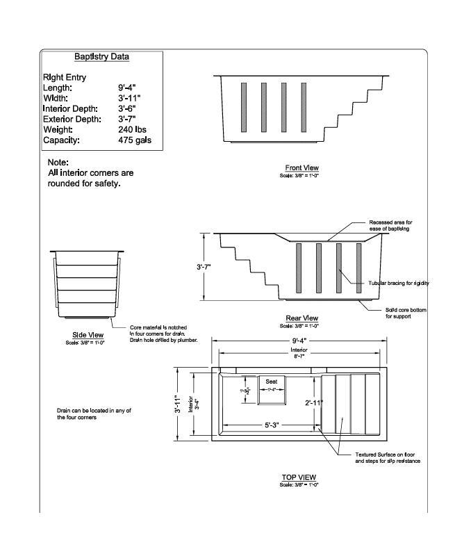 Church Baptistry Pool 9ft Wide-Dry Minister Stand Behind