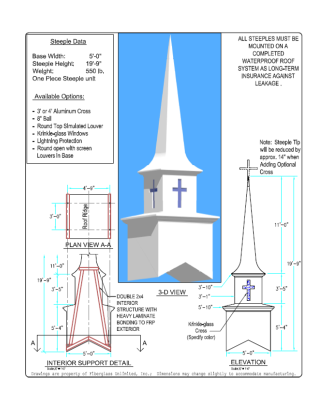 Fiberglass Church Steeple Height 19 Foot