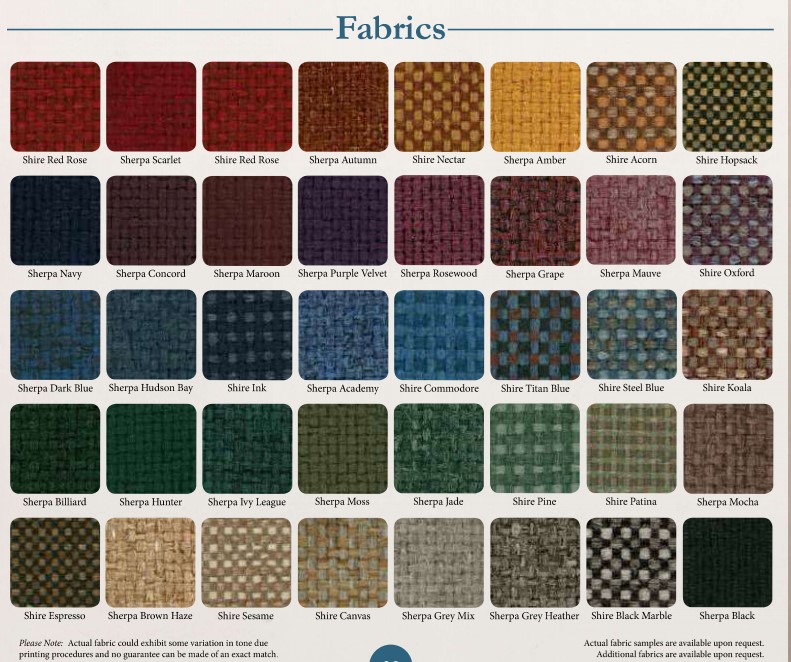 Available upholstery options for wood church furnishings